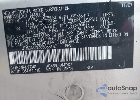 2008 Toyota Rav4 z USA, uszkodzony, nr VIN JTMZD33V385088187